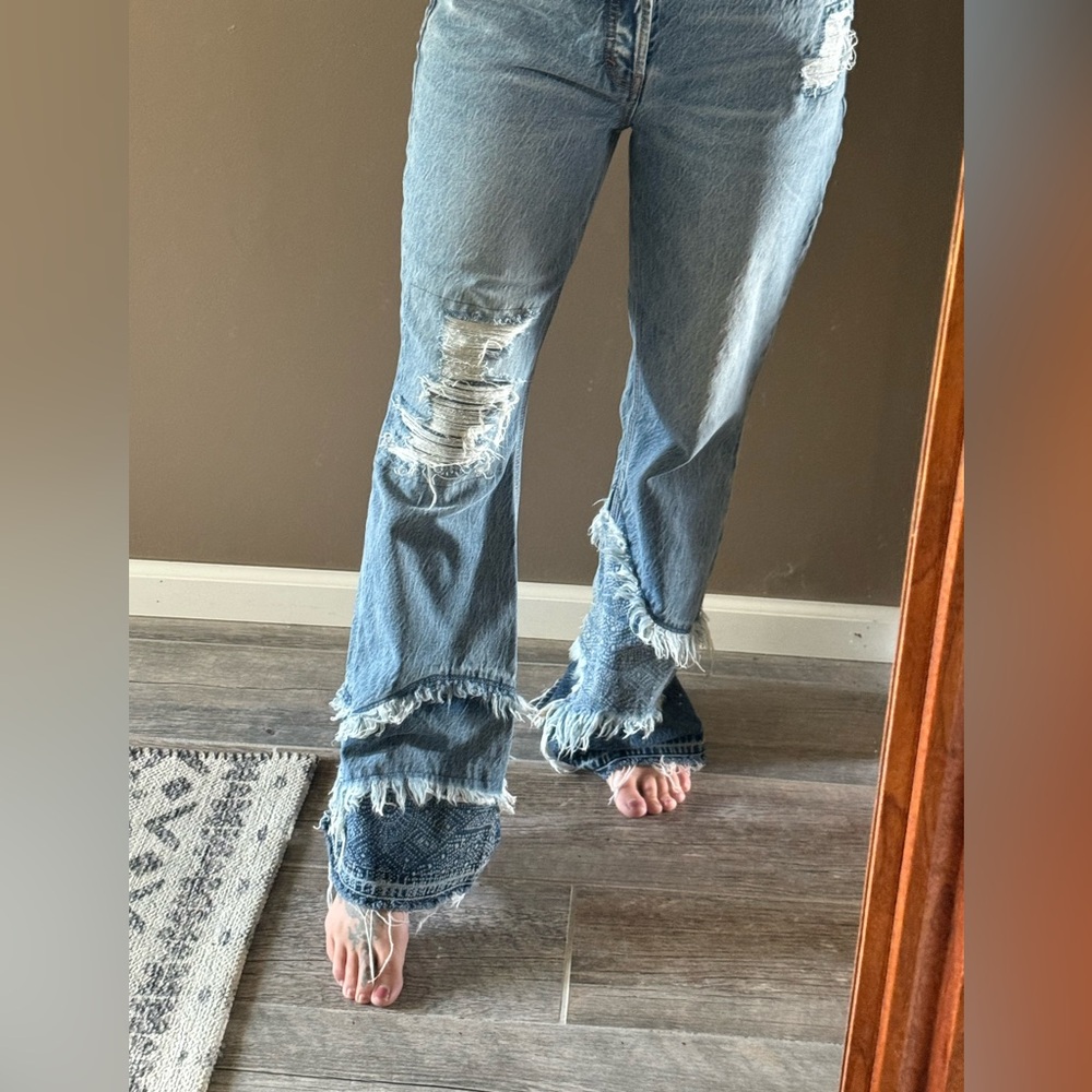 We The Free Distressed Flare Jeans in Blue